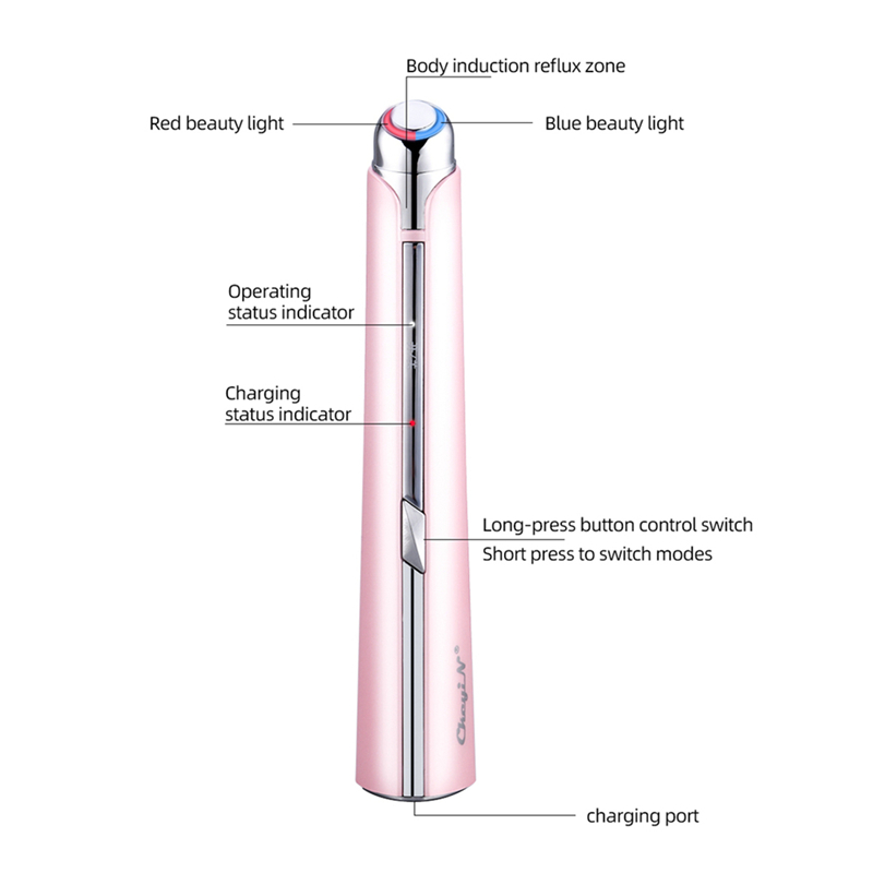 High-frequency Vibration Red-blue Light Eye Massager Ionic Facial Massager Wand with 45 ℃ Heated