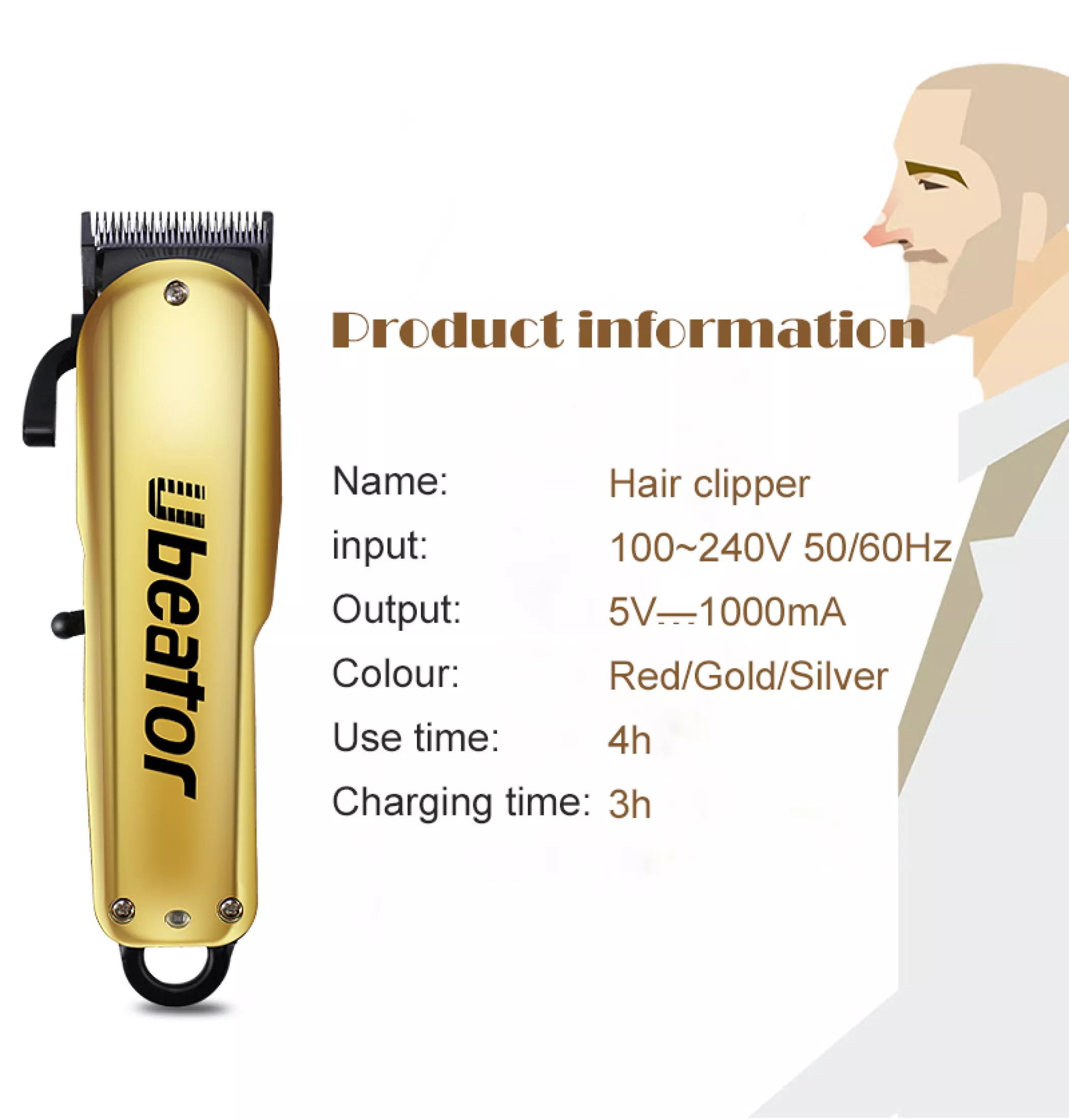 Hair Trimmer Rechargeable Electric Hair Clipper Men's Cordless Haircut Adjustable steel Blade