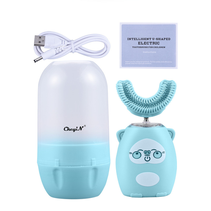 Kids Electric Toothbrush U-Shape Automatic Waterproof Sonic Vibration Toothbrush 4 Modes &amp; LED Light