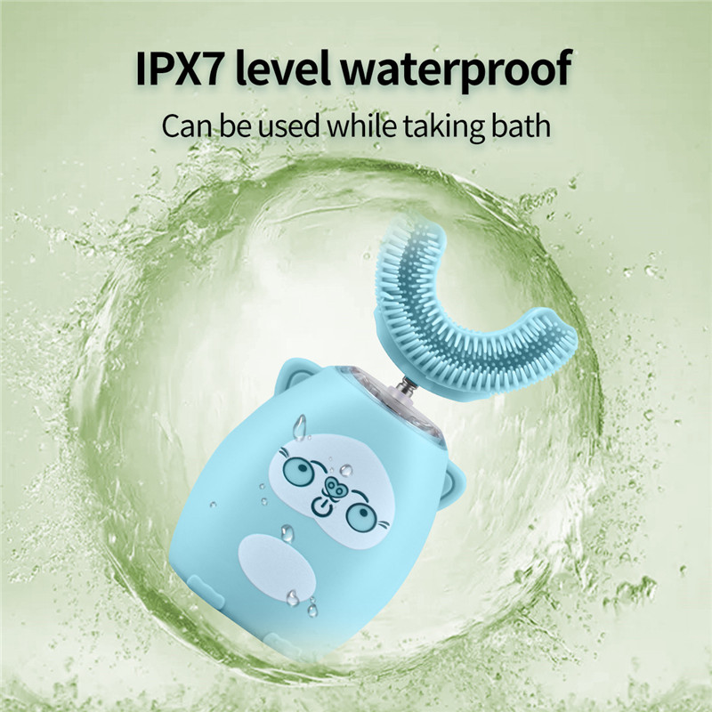 Kids Electric Toothbrush U-Shape Automatic Waterproof Sonic Vibration Toothbrush 4 Modes &amp; LED Light