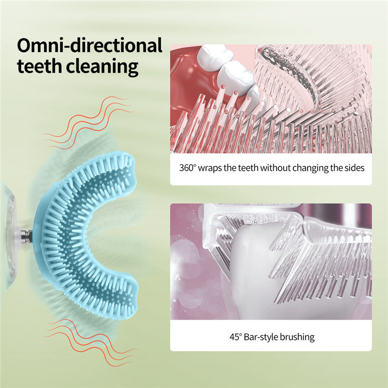 Kids Electric Toothbrush U-Shape Automatic Waterproof Sonic Vibration Toothbrush 4 Modes &amp; LED Light