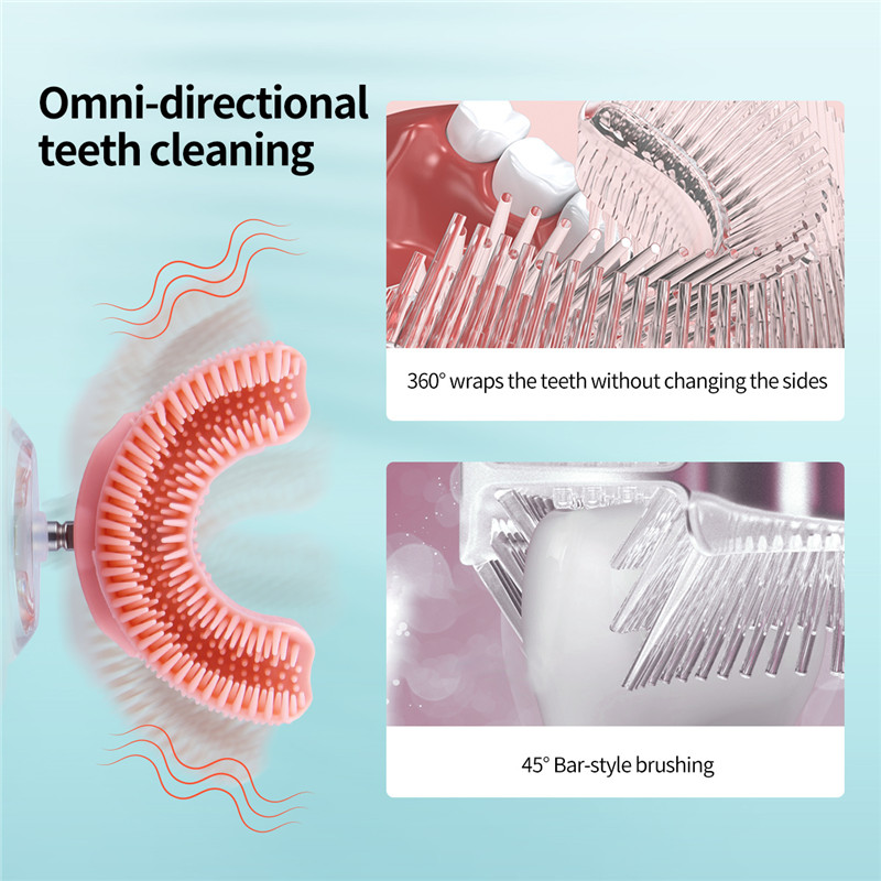 Kids Electric Toothbrush U-Shape Automatic Waterproof Sonic Vibration Toothbrush 4 Modes &amp; LED Light