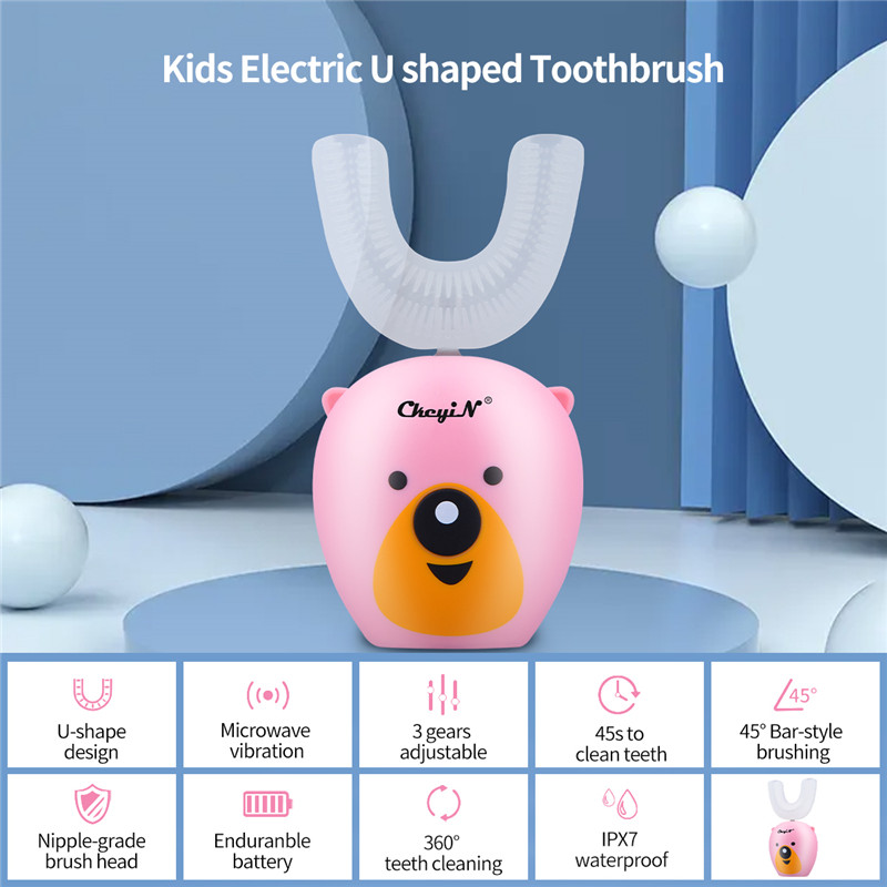 Kids U-shaped Electric Toothbrush Automatic Ultrasonic Silicon Toothbrush for 3-12Y Kids Oral Care