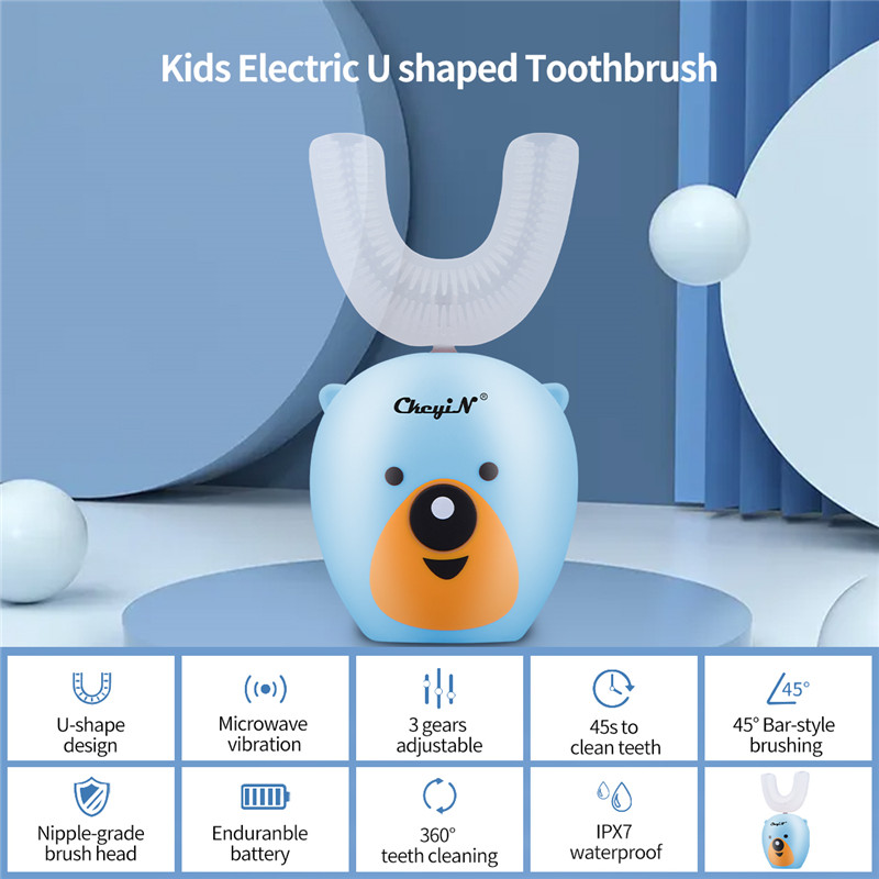 Kids U-shaped Electric Toothbrush Automatic Ultrasonic Silicon Toothbrush for 3-12Y Kids Oral Care