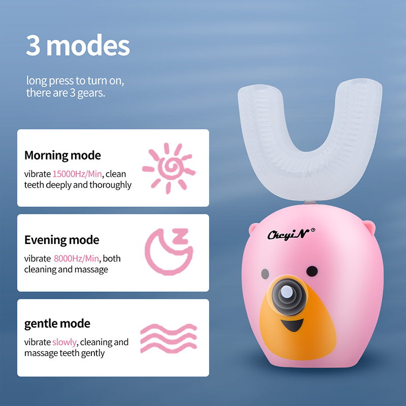 Kids U-shaped Electric Toothbrush Automatic Ultrasonic Silicon Toothbrush for 3-12Y Kids Oral Care