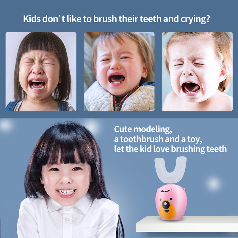 Kids U-shaped Electric Toothbrush Automatic Ultrasonic Silicon Toothbrush for 3-12Y Kids Oral Care