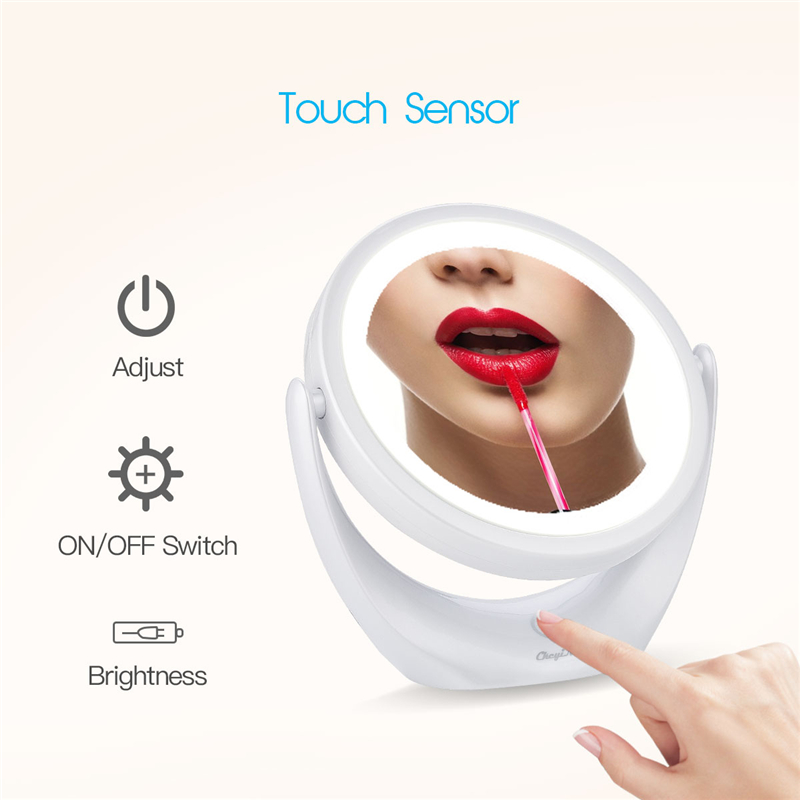 LED Makeup Mirror Double-Sided Mirror 1x/5x Magnification Cosmetic Mirror 360° Swivel Vanity Mirror