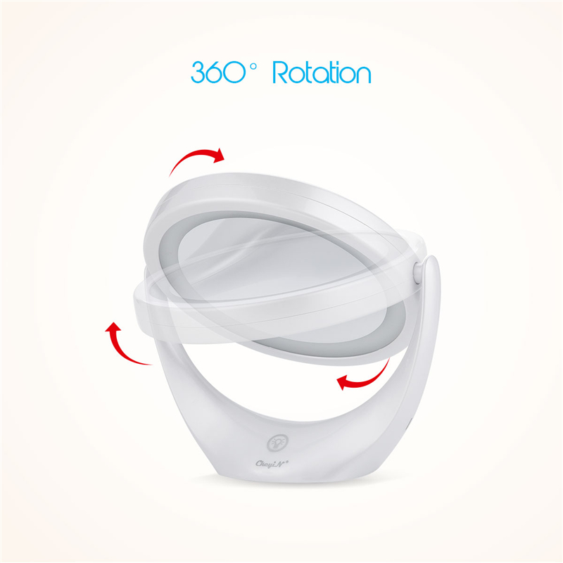 LED Makeup Mirror Double-Sided Mirror 1x/5x Magnification Cosmetic Mirror 360° Swivel Vanity Mirror