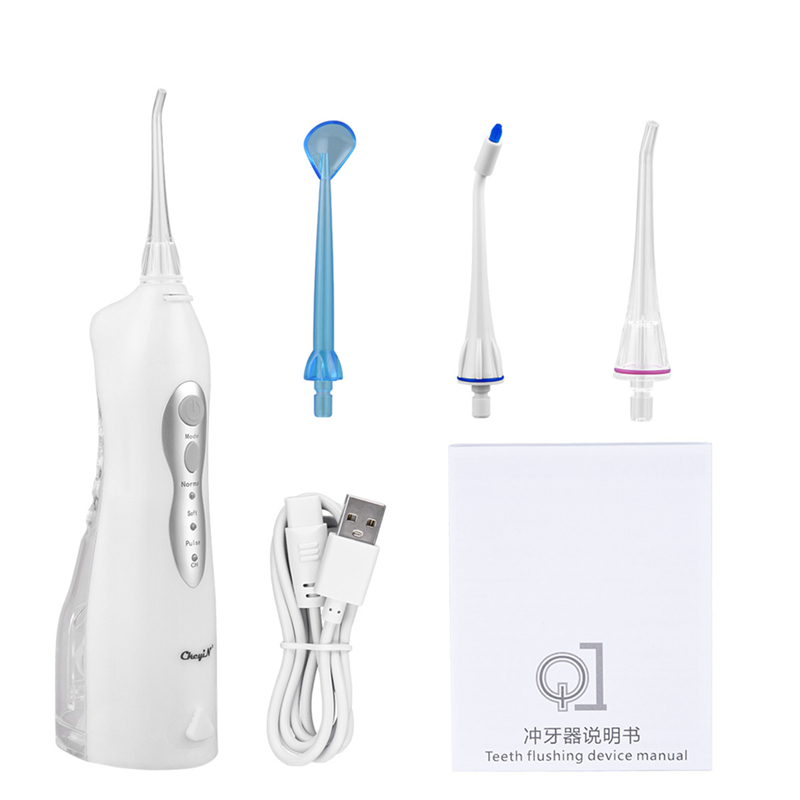 Electric Tooth Cleaner with 3 Modes 4 Jets Dental Oral Irrigator Rechargeable Waterproof Teeth Cleaner for Home Travel