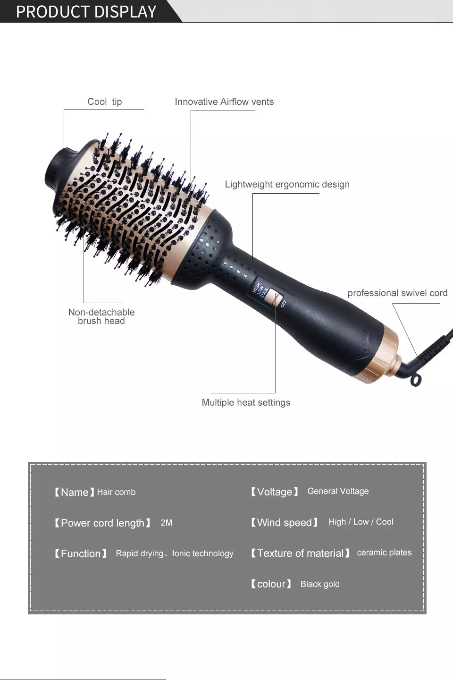Hair Dryer Brush Blow Dryer Hair Styler Hot Air Comb One Step Hair Dryer and Volumizer 3 in 1 Blower Brush Hairdryer Hairbrush