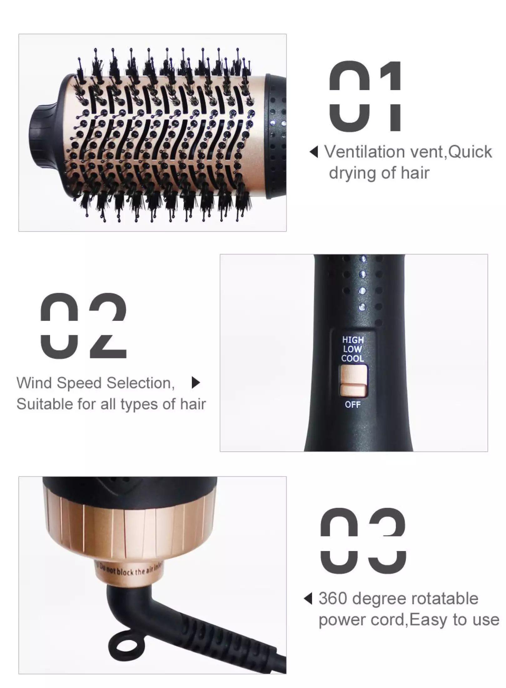 Hair Dryer Brush Blow Dryer Hair Styler Hot Air Comb One Step Hair Dryer and Volumizer 3 in 1 Blower Brush Hairdryer Hairbrush
