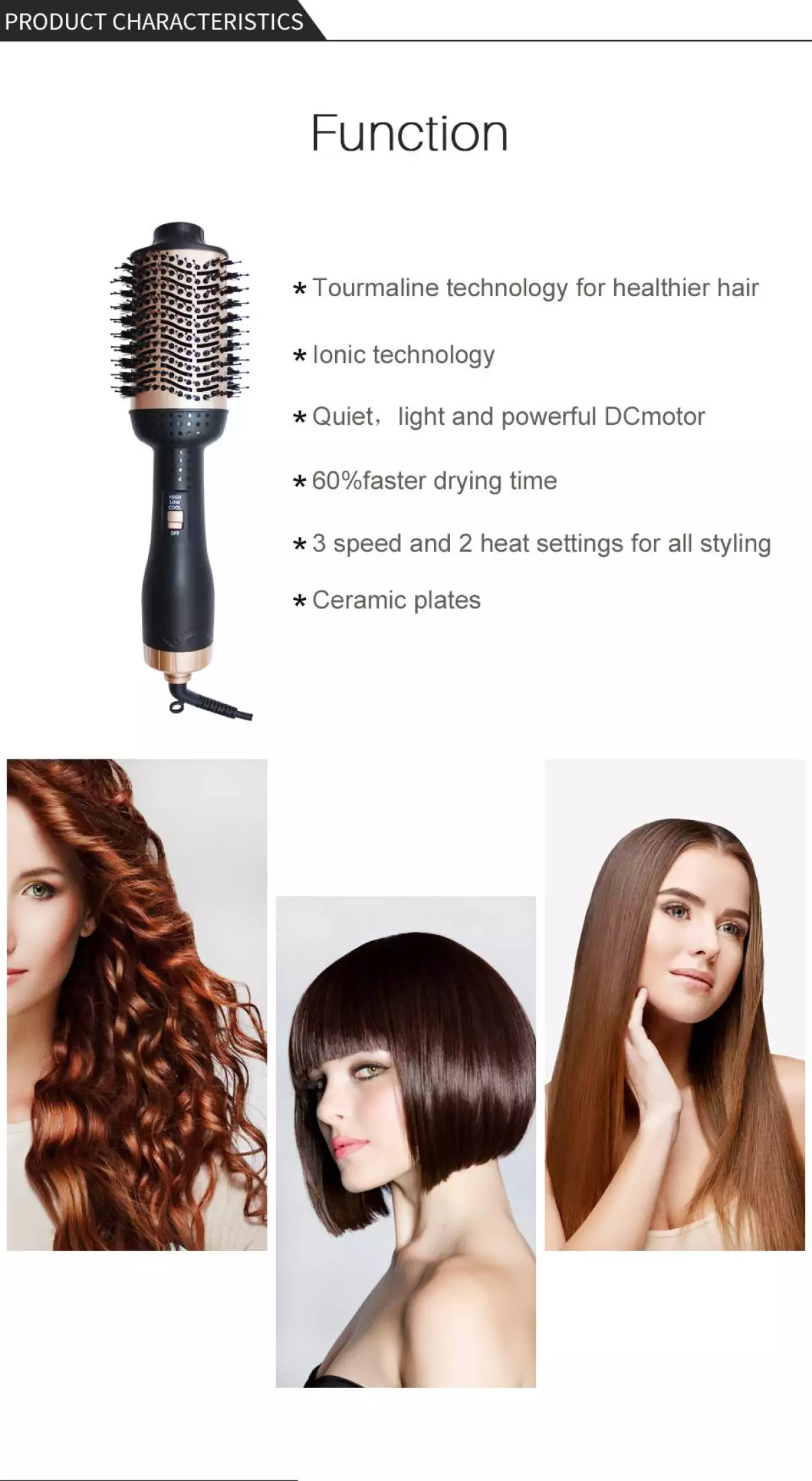 Hair Dryer Brush Blow Dryer Hair Styler Hot Air Comb One Step Hair Dryer and Volumizer 3 in 1 Blower Brush Hairdryer Hairbrush