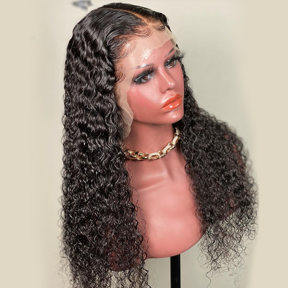 13*4 HD Lace Frontal Wig Curly Human Hair Wigs African Deep Wave Wig PrePlucked Wig for Women Melted Transparent Lace Wigs