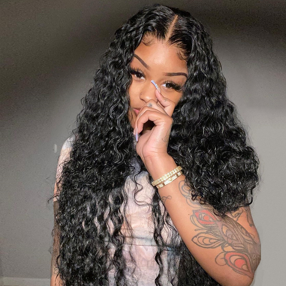 13*4 HD Lace Frontal Wig Curly Human Hair Wigs African Deep Wave Wig PrePlucked Wig for Women Melted Transparent Lace Wigs
