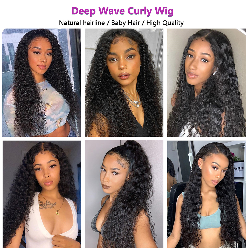 13*4 HD Lace Frontal Wig Curly Human Hair Wigs African Deep Wave Wig PrePlucked Wig for Women Melted Transparent Lace Wigs