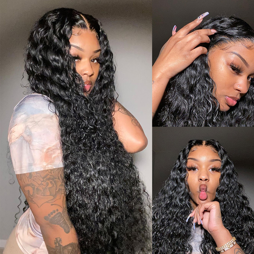 13*4 HD Lace Frontal Wig Curly Human Hair Wigs African Deep Wave Wig PrePlucked Wig for Women Melted Transparent Lace Wigs