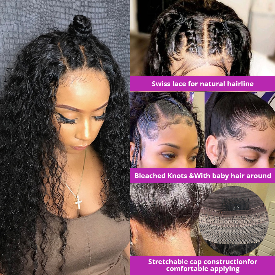 13*4 HD Lace Frontal Wig Curly Human Hair Wigs African Deep Wave Wig PrePlucked Wig for Women Melted Transparent Lace Wigs