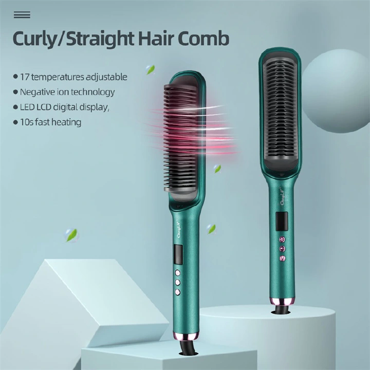 Fast Heating Comb Smooth Electric Hair Straightener Brush Ceramic Temperature LED Negative Ions Hair Straightening Comb for Women