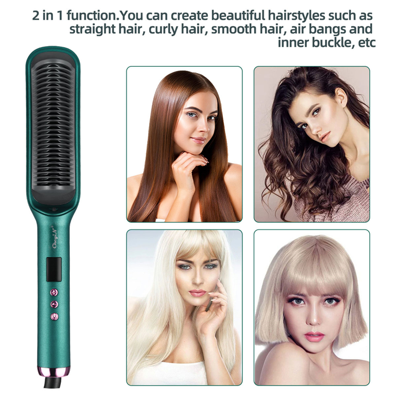 Fast Heating Comb Smooth Electric Hair Straightener Brush Ceramic Temperature LED Negative Ions Hair Straightening Comb for Women