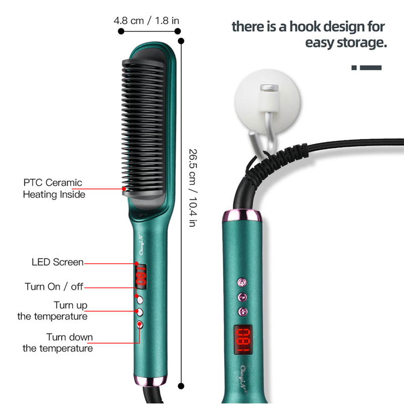 Fast Heating Comb Smooth Electric Hair Straightener Brush Ceramic Temperature LED Negative Ions Hair Straightening Comb for Women