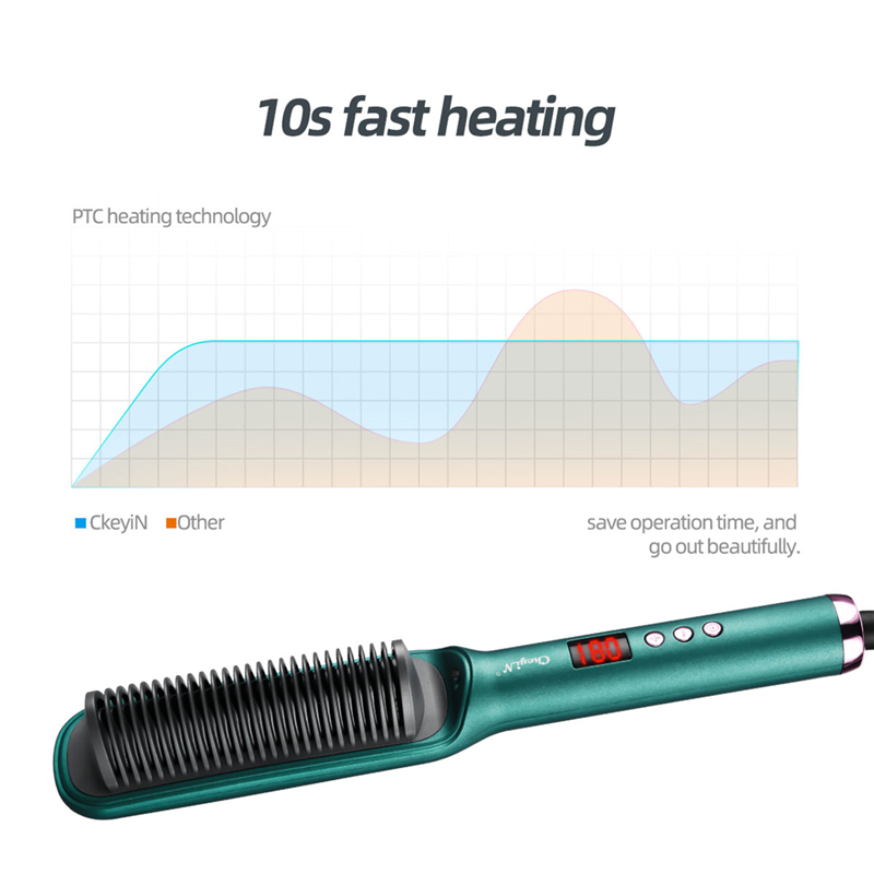 Fast Heating Comb Smooth Electric Hair Straightener Brush Ceramic Temperature LED Negative Ions Hair Straightening Comb for Women
