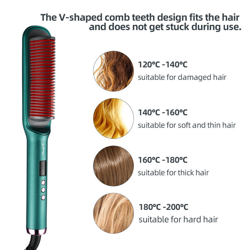 Fast Heating Comb Smooth Electric Hair Straightener Brush Ceramic Temperature LED Negative Ions Hair Straightening Comb for Women