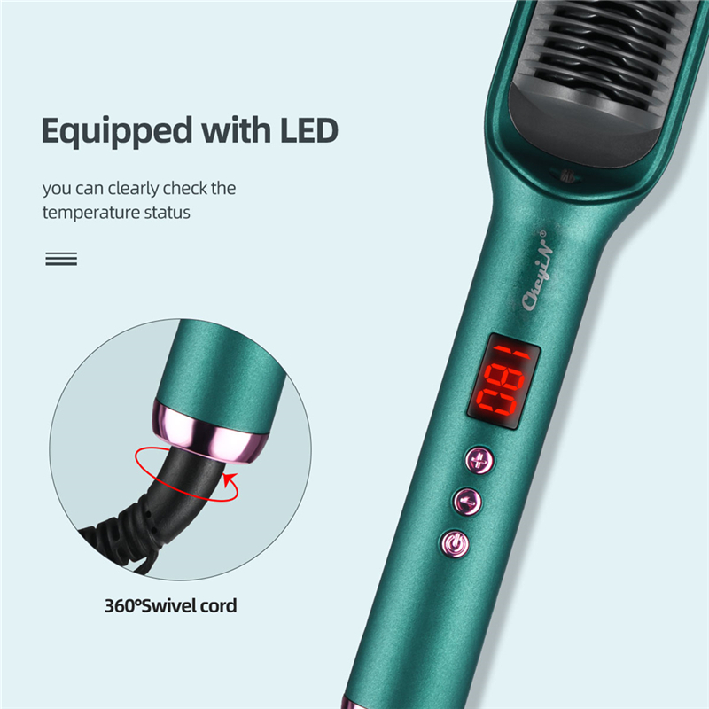 Fast Heating Comb Smooth Electric Hair Straightener Brush Ceramic Temperature LED Negative Ions Hair Straightening Comb for Women