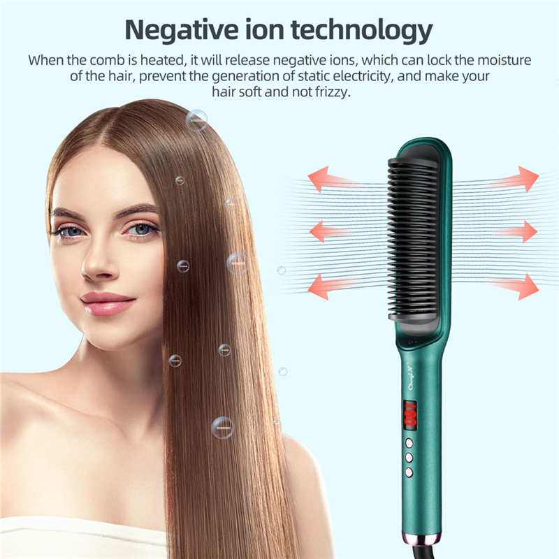 Fast Heating Comb Smooth Electric Hair Straightener Brush Ceramic Temperature LED Negative Ions Hair Straightening Comb for Women