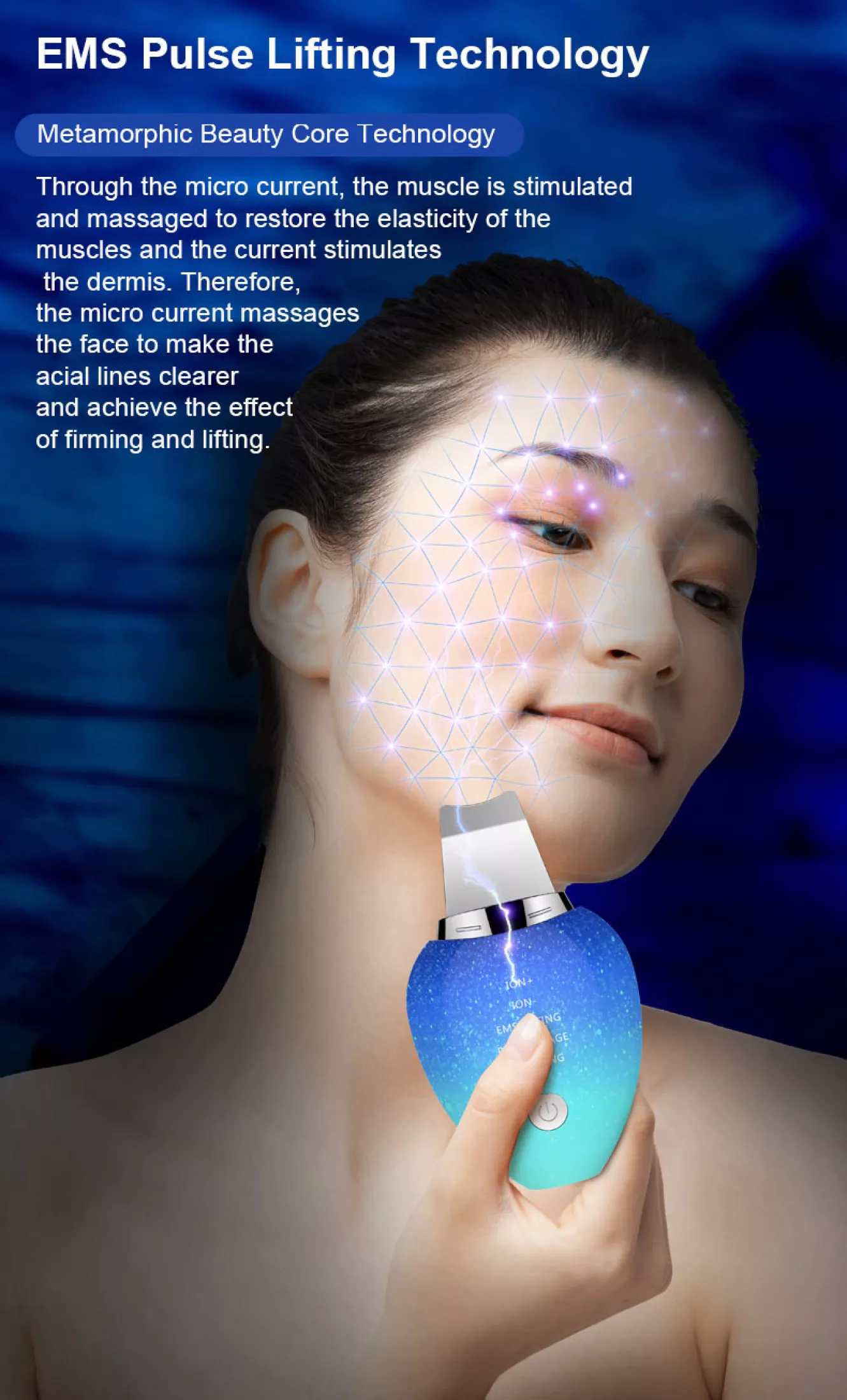 Ultrasonic Skin Scrubber Face Massager Ion Deep Face Cleaning 45℃ Heat Face Lift Peeling Shovel Acne Pore Ultrasonic Blackhead Remover