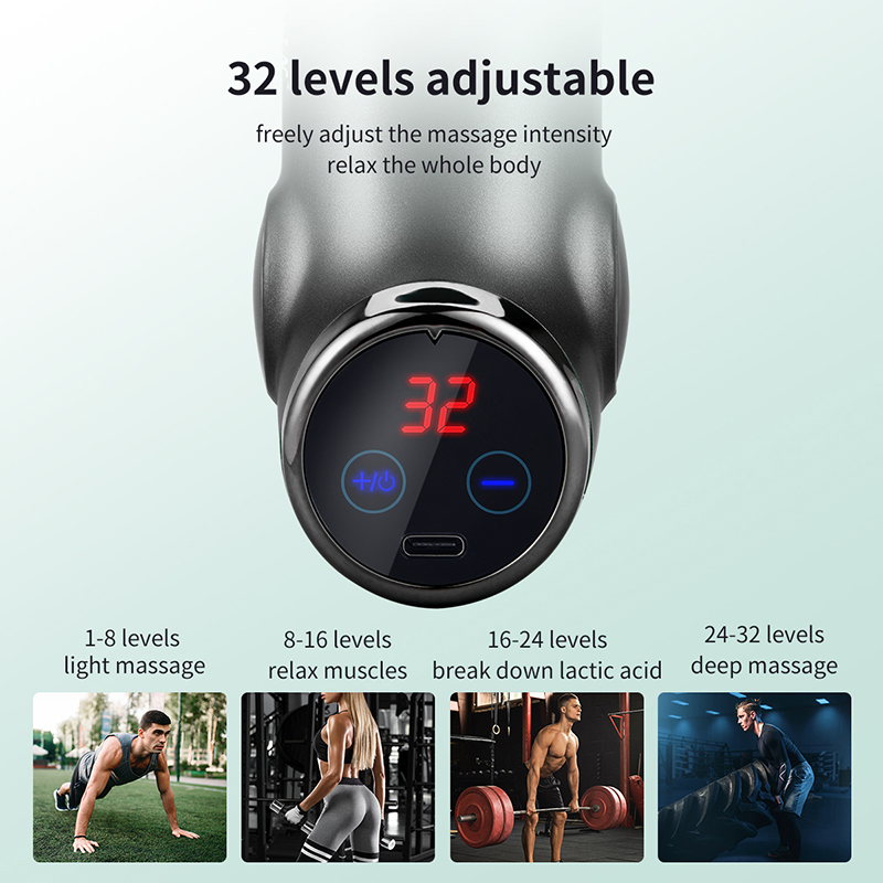 LED Display Fascia Gun Muscle Massage Gun Vibration Body Deep Tissue Percussion Muscle Massager Pain Relief USB Rechargeable for Fitness Equipment