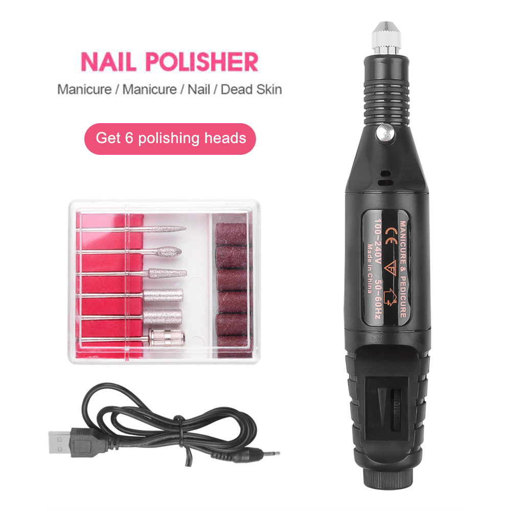 1 Set 6 Bits Electric Nail Drill Machine Professional Nail File Pen Pedicure Milling Nail Art Manicure Gel Remover Polishing