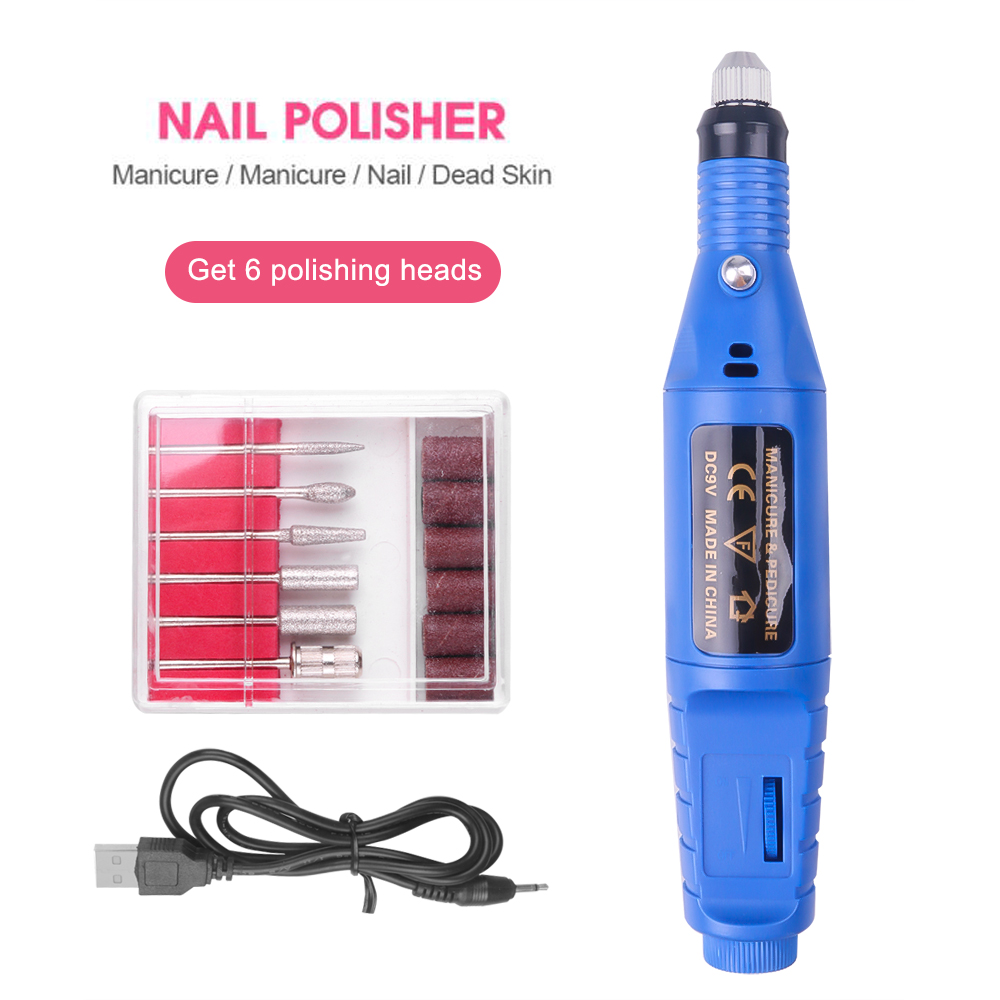 1 Set 6 Bits Electric Nail Drill Machine Professional Nail File Pen Pedicure Milling Nail Art Manicure Gel Remover Polishing