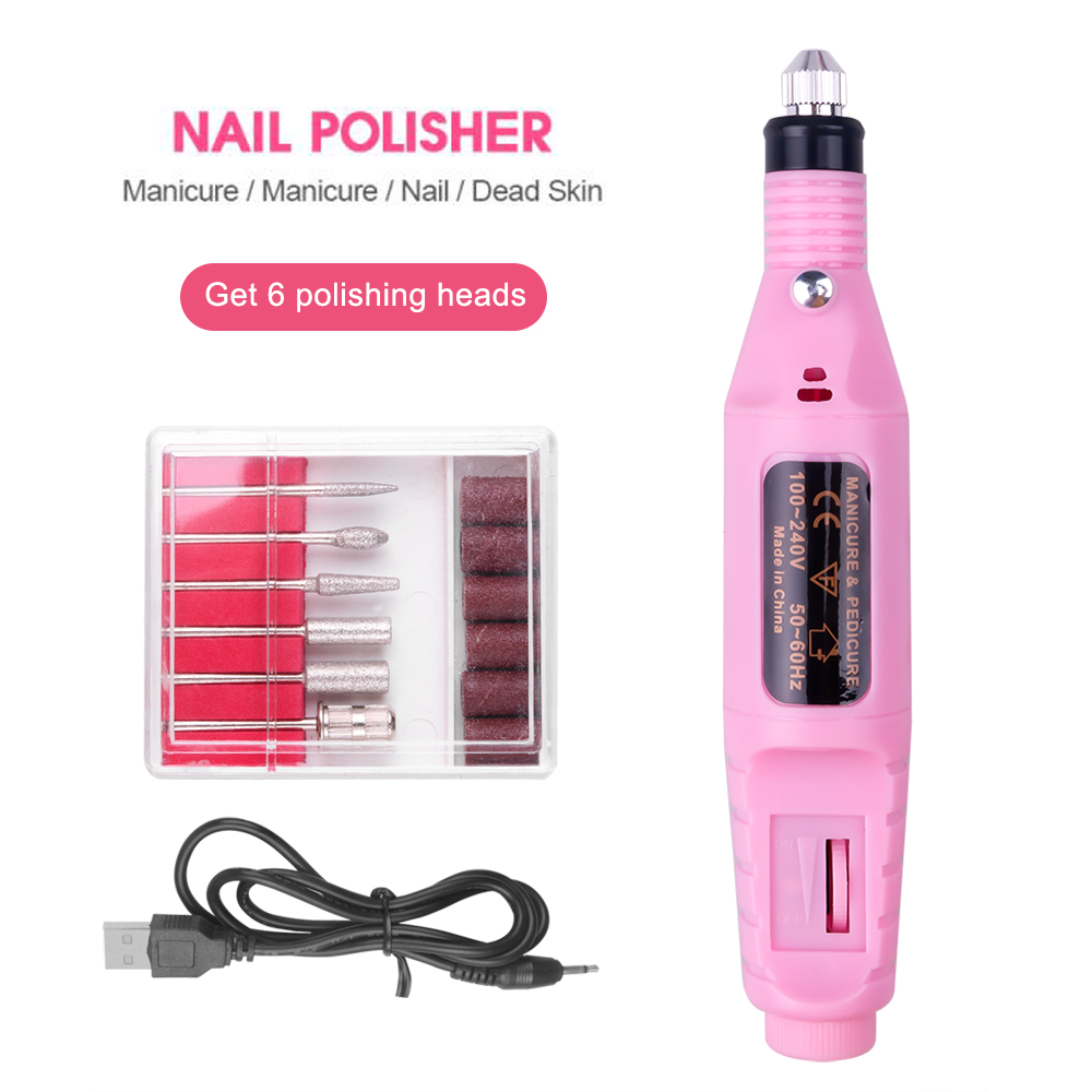 1 Set 6 Bits Electric Nail Drill Machine Professional Nail File Pen Pedicure Milling Nail Art Manicure Gel Remover Polishing