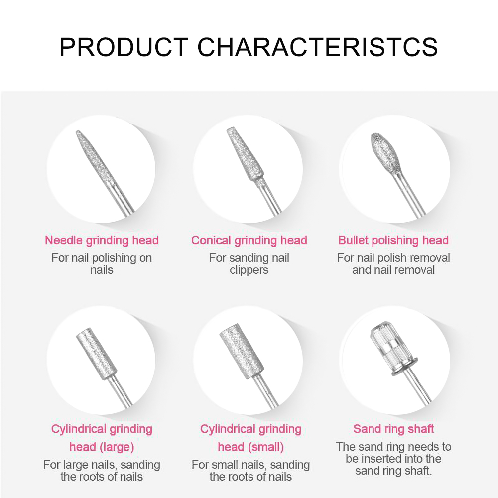1 Set 6 Bits Electric Nail Drill Machine Professional Nail File Pen Pedicure Milling Nail Art Manicure Gel Remover Polishing