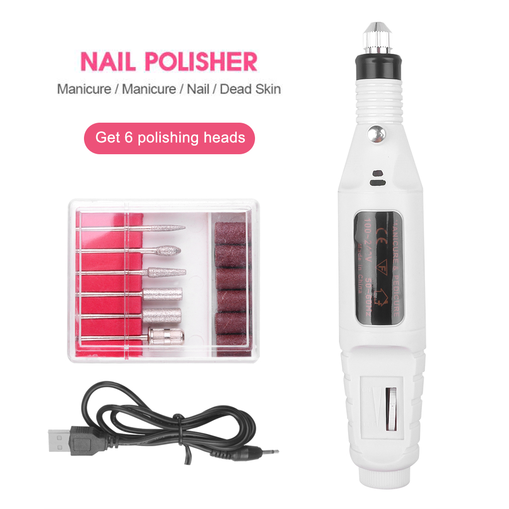 1 Set 6 Bits Electric Nail Drill Machine Professional Nail File Pen Pedicure Milling Nail Art Manicure Gel Remover Polishing
