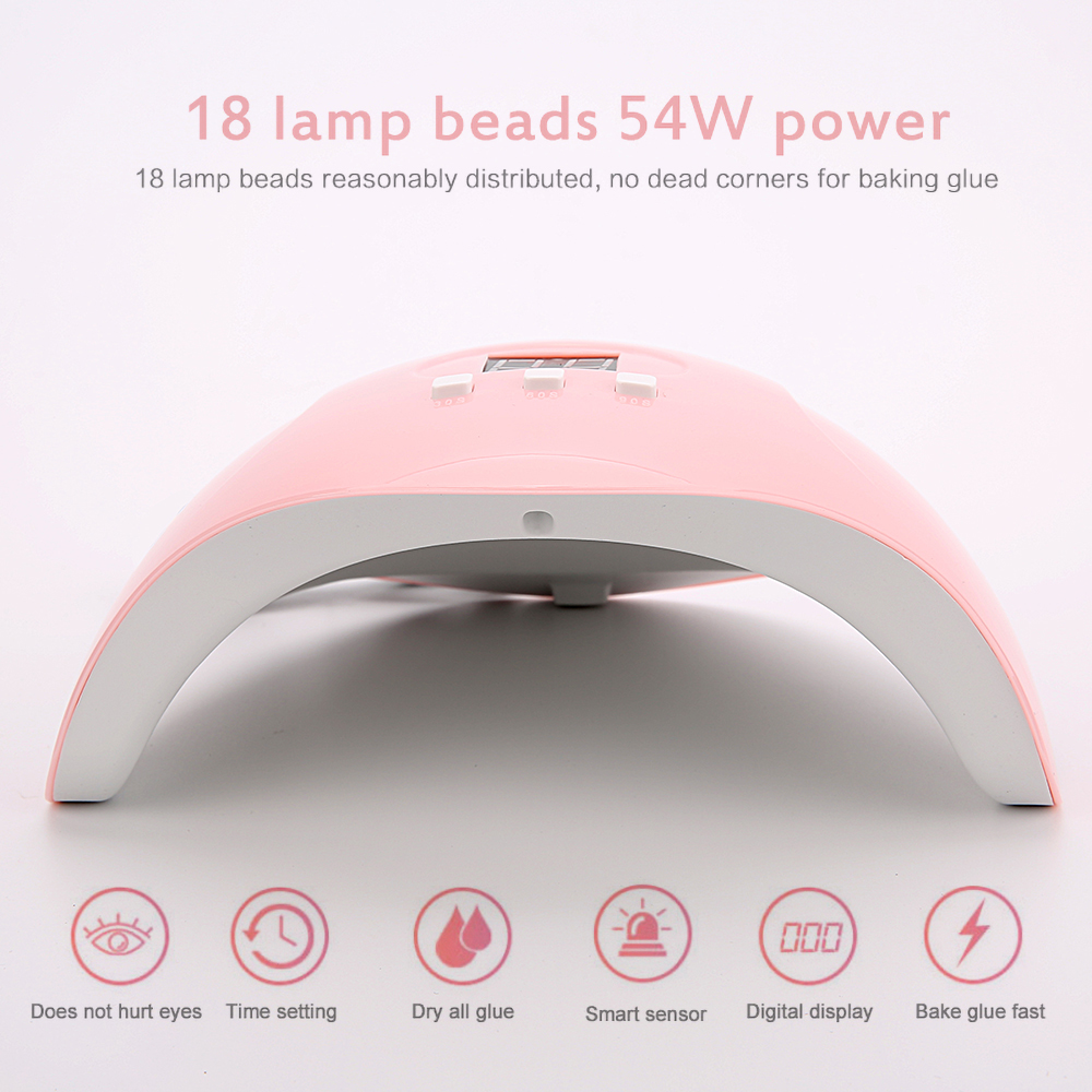 54W 18 Led Lights Nail Dryer Uv Lamp Curing Nail Polish Gel Ice Pofession Varnish Lamp Auto Sensor Nail Art Manicure Tool