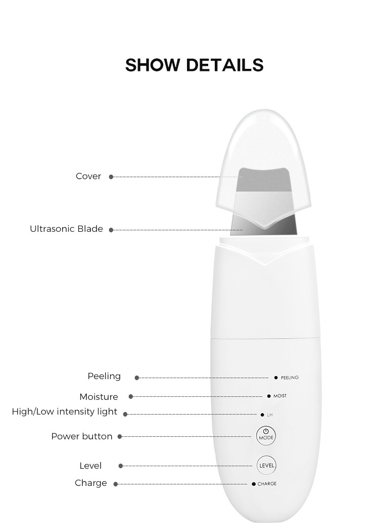 2 In 1 Ultrasonic Skin Scrubber Ion Deep Face Ultrasonic Cleaning Remove Acne Blackheads Replaceable Head Peeling Shovel