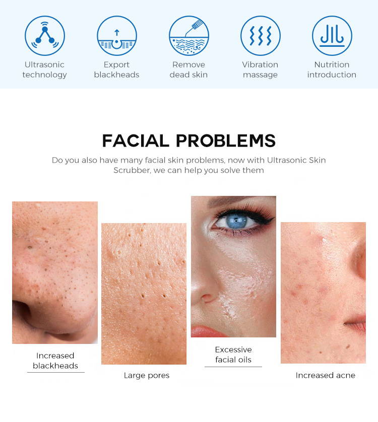 2 In 1 Ultrasonic Skin Scrubber Ion Deep Face Ultrasonic Cleaning Remove Acne Blackheads Replaceable Head Peeling Shovel