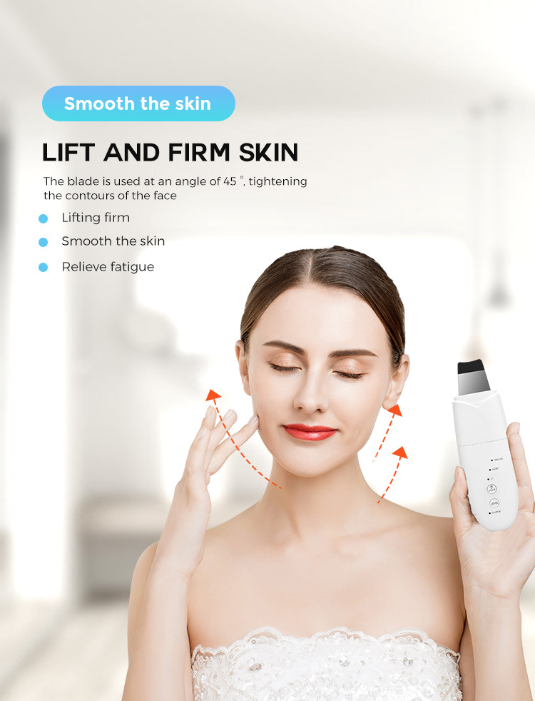 2 In 1 Ultrasonic Skin Scrubber Ion Deep Face Ultrasonic Cleaning Remove Acne Blackheads Replaceable Head Peeling Shovel