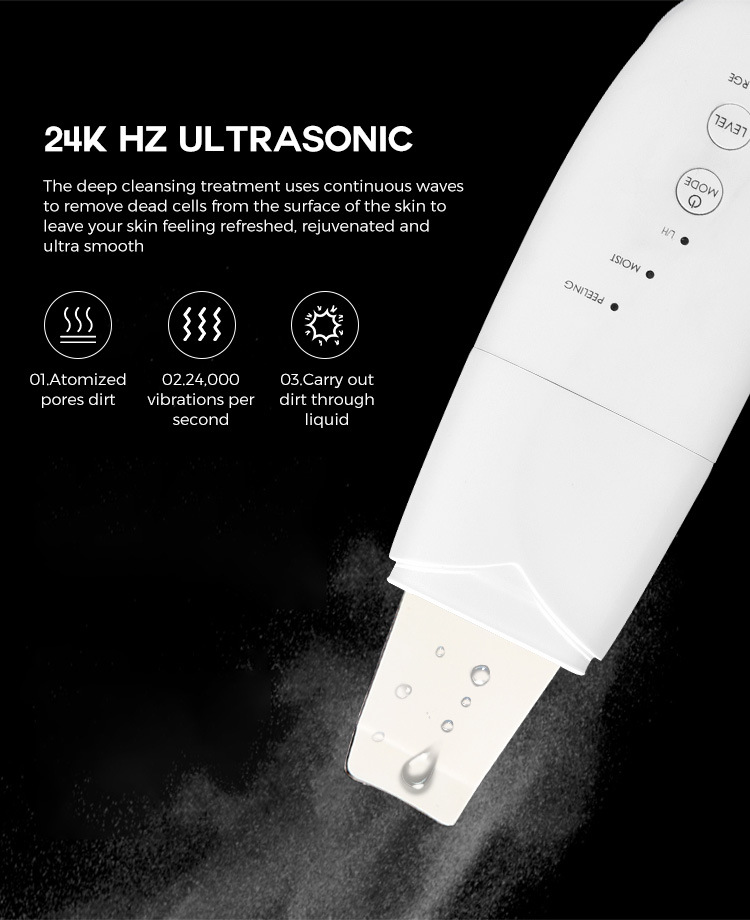 2 In 1 Ultrasonic Skin Scrubber Ion Deep Face Ultrasonic Cleaning Remove Acne Blackheads Replaceable Head Peeling Shovel