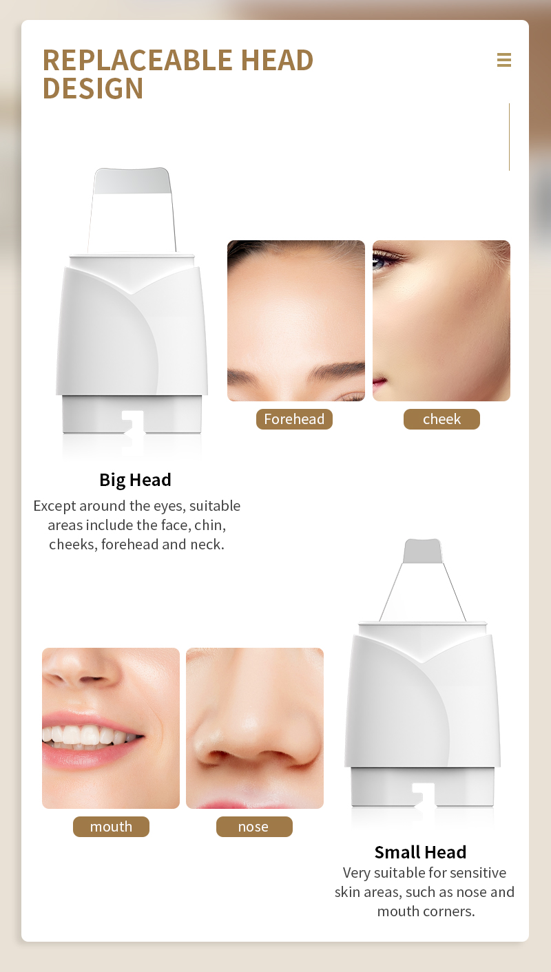 2 In 1 Ultrasonic Skin Scrubber Ion Deep Face Ultrasonic Cleaning Remove Acne Blackheads Replaceable Head Peeling Shovel
