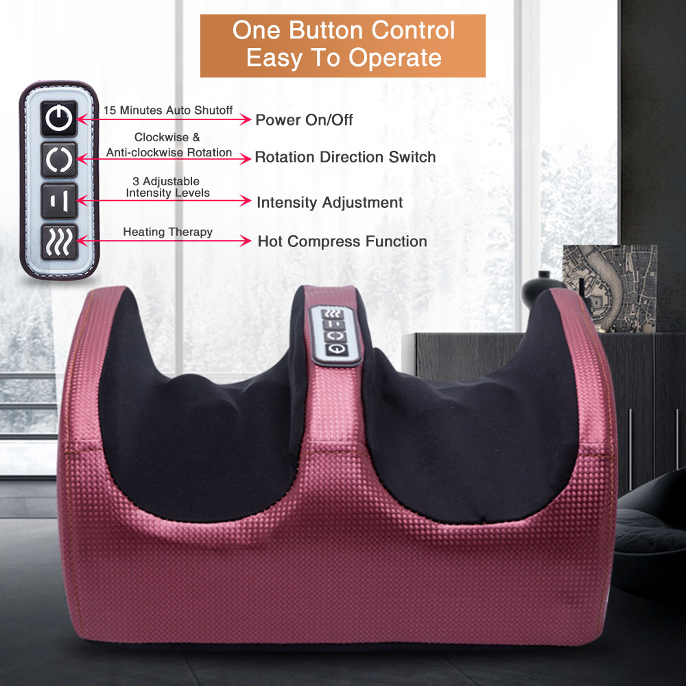 Electric Heating Foot Massager Shiatsu Foot Massager Relaxation Kneading Roller Vibrator for Relief Leg Fatigue