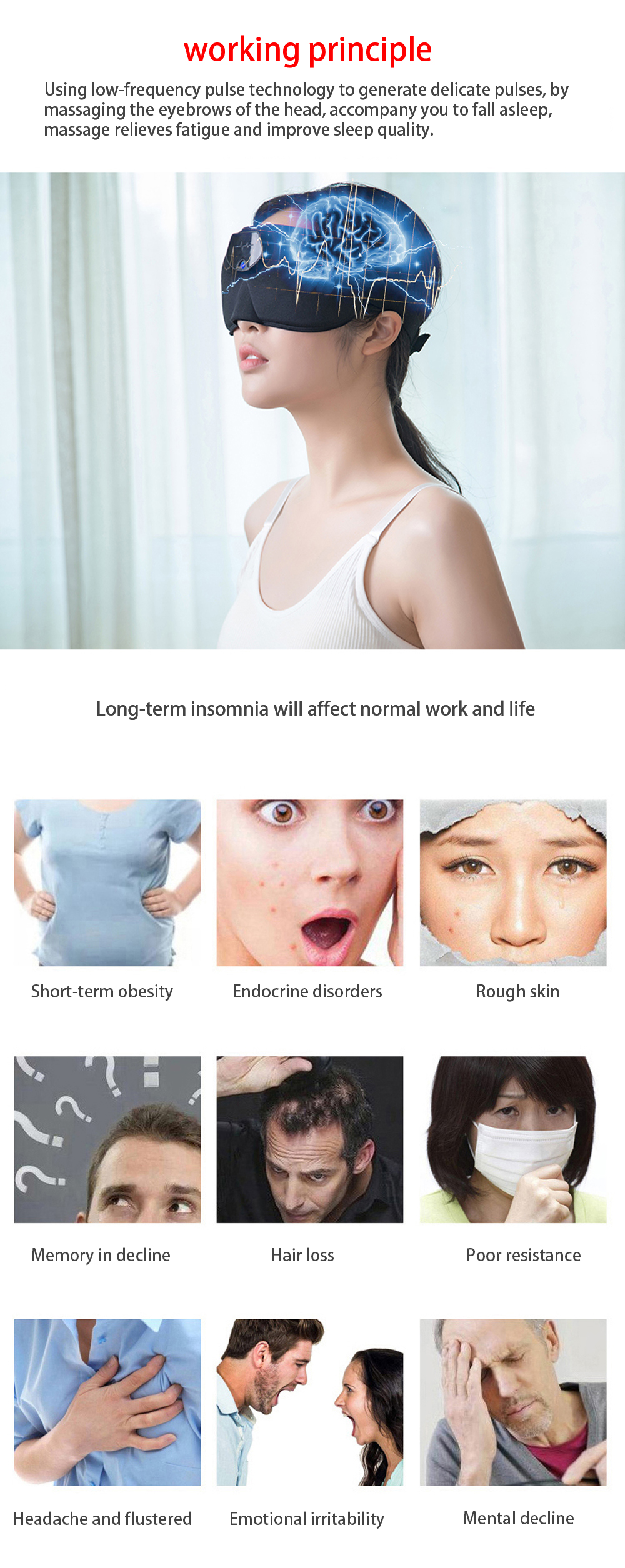 Electric Head Massager Sleep Monitor Migraine Relief Massager Health Stress Relief Brain Stimulator EMS Head Massager Forehead
