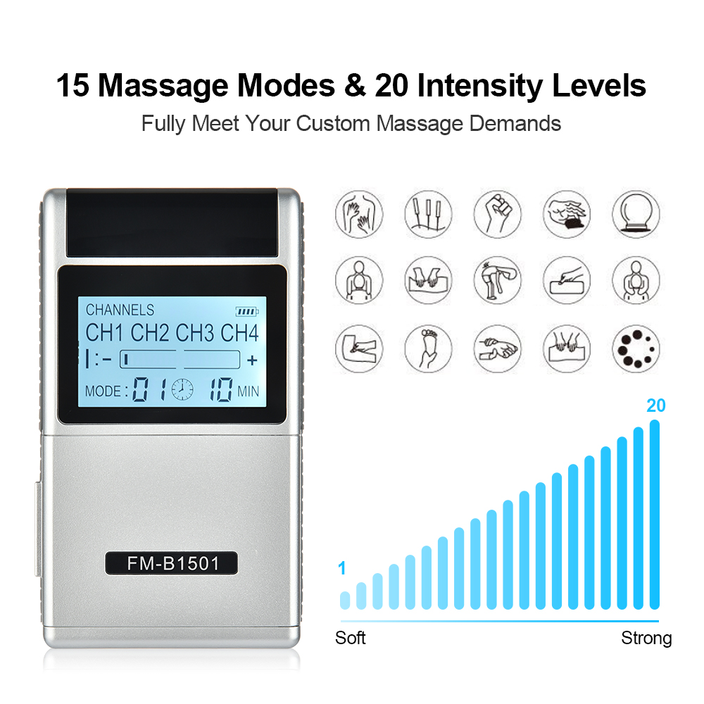 15 Modes 4 Output Electric EMS TENS Machine Muscle Stimulator with Electrode Pads Health Care