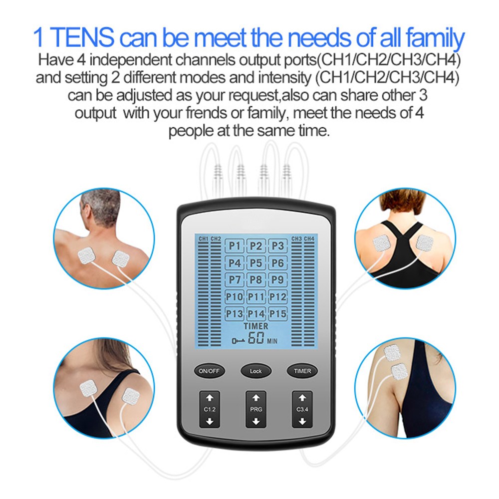 15 Modes 4 Output Electric EMS TENS Machine Muscle Stimulator with Electrode Pads Health Care