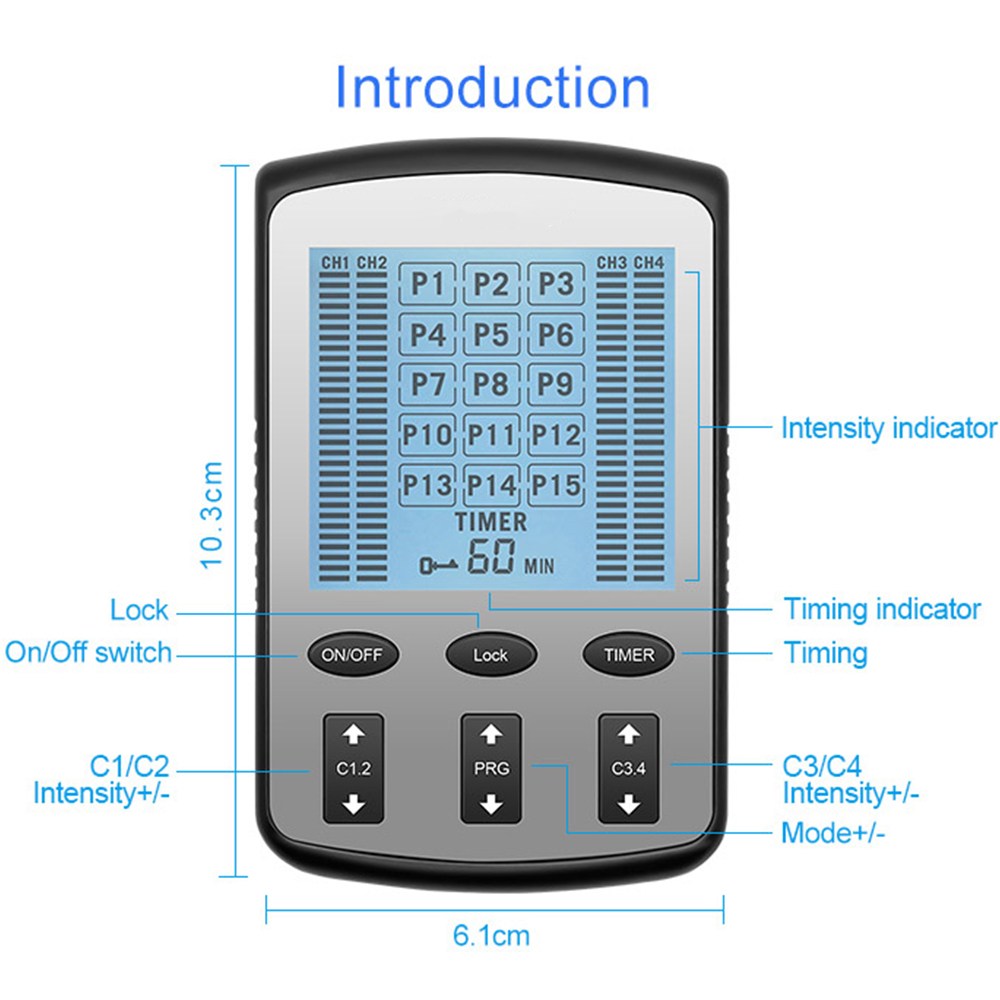 15 Modes 4 Output Electric EMS TENS Machine Muscle Stimulator with Electrode Pads Health Care