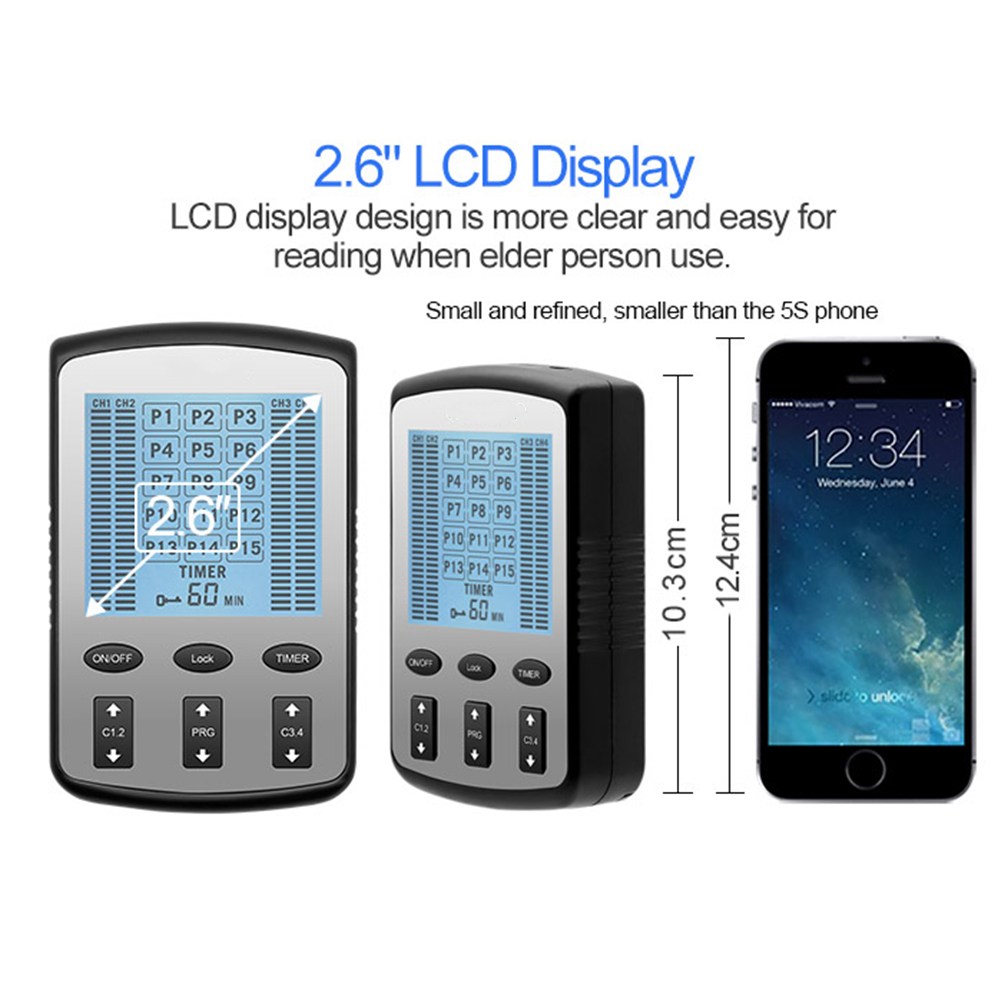 15 Modes 4 Output Electric EMS TENS Machine Muscle Stimulator with Electrode Pads Health Care