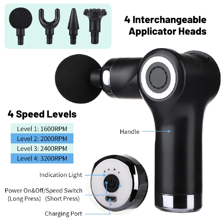 Folding Electric Massage Gun Deep Powerful Tissue Fascia Gun Muscle Massager Rechargeable Fascia Gun Cordless Massager Tool