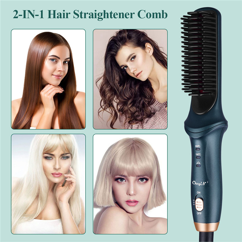 New Arrival Electric Hair Straightener Comb Brush Hot Comb Hair Styling Straight Curling Dual-Use Hair Dryer Bangs Curling Tool