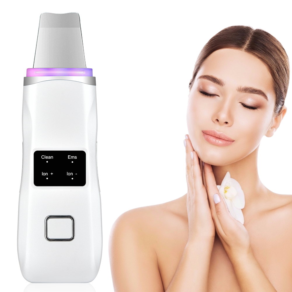 Ultrasonic Skin Scrubber LED Photon Ion Deep Face Cleaning Vibration Massager Rechargeable USB Acne Blackhead Removal Cleanser